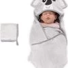 Navaris Badcape Met Capuchon Voor Baby - Set Met Badcape En Washandje - 100% Bamboe - Voor Baby's Van 0-12 Maanden - Oeko-tex Gecertificeerd - Koala