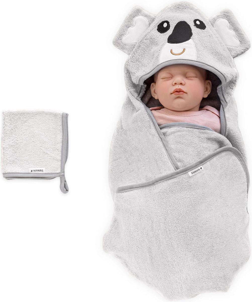 Navaris Badcape Met Capuchon Voor Baby - Set Met Badcape En Washandje - 100% Bamboe - Voor Baby's Van 0-12 Maanden - Oeko-tex Gecertificeerd - Koala 1 Navaris Badcape Met Capuchon Voor Baby - Set Met Badcape En Washandje - 100% Bamboe - Voor Baby's Van 0-12 Maanden - Oeko-tex Gecertificeerd - Koala