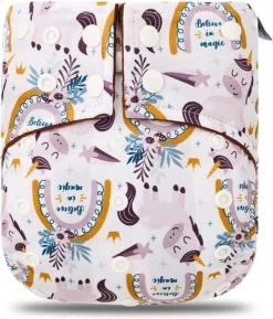 BonBini´s Luiers - Wasbare Luier Unicorn 3-15 Kg - Luierbroekje - Dubbele Antilek Preventie - Zwemluier Drukknoopjes En Verstelbaar Maat S, M, L Maat 1 T/m 5