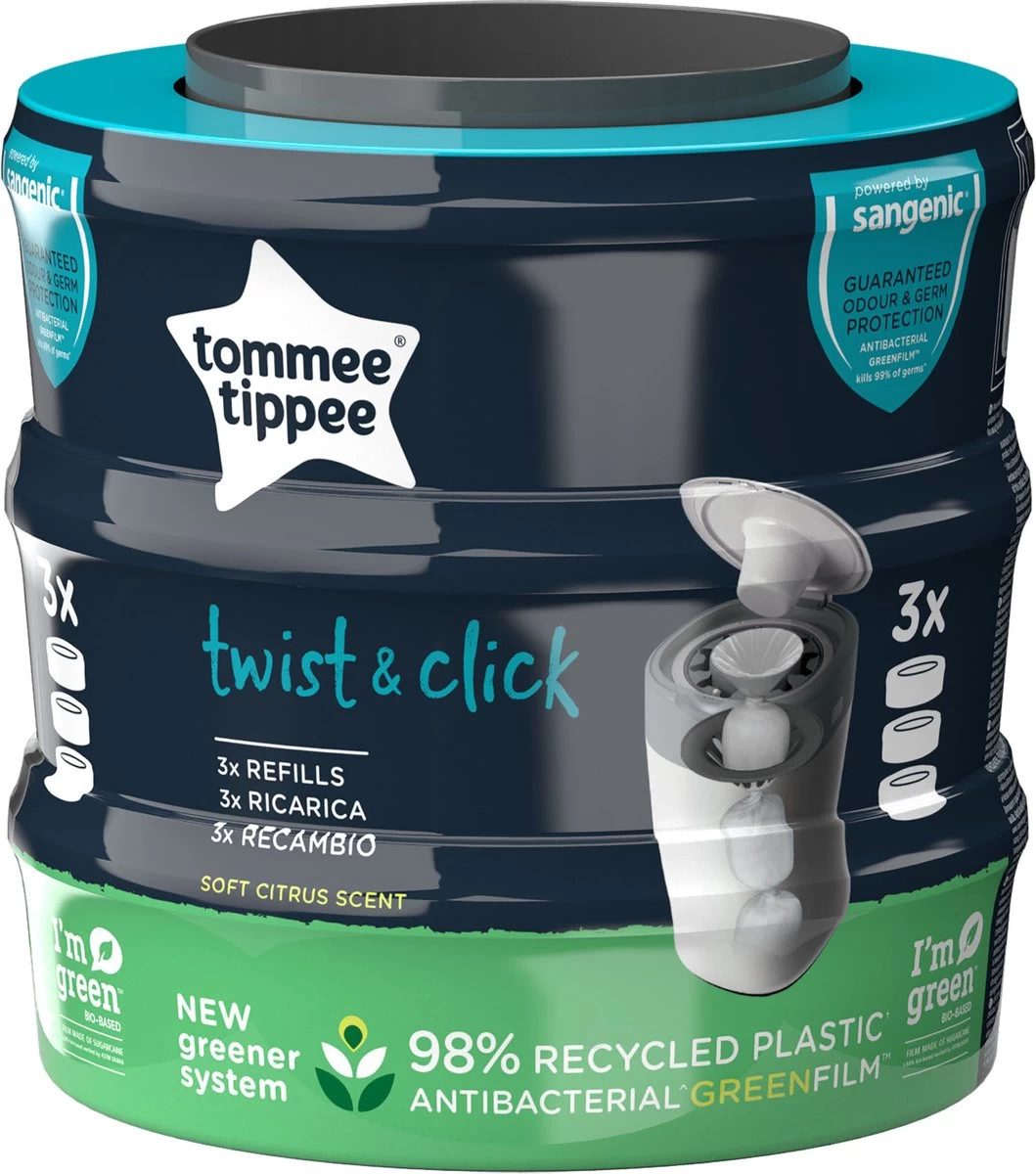 Tommee Tippee Twist & Click Milieuvriendelijke Luieremmer Navulling - Duurzaam Geproduceerde Greenfilm - 3 Stuks 7 Tommee Tippee Twist & Click Milieuvriendelijke Luieremmer Navulling - Duurzaam Geproduceerde Greenfilm - 3 Stuks - Afbeelding 7