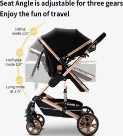 Luxe Kinderwagen 3 In 1 - Wandelwagen - Kinderwagen 3-in-1 Incl Autostoel - Kinderwagen Maxi Cosi – Buggy 3 In 1 - Newborn - Zwart/goud -Babyartikelen Winkel 1084x1200 5