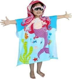 JAXY Badcape Baby - Badcape - Baby Badjas - Omslagdoek - Omslagdoek - Baby Handdoek Met Capuchon - Strandhanddoek - Badponcho - Poncho Handdoek - Microfiber - 60x90cm - Paarse Zeemeermin