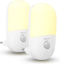 Wonix® - Nachtlampje Stopcontact - Kinderen & Volwassenen - Met Bewegingssensor - Met Dag En Nacht Sensor - 3 Lichtmodes - Automatisch AAN / UIT - Helderheid Instelbaar - Plug And Play - Voor Slaapkamer, Babykamer, Gang, Trap - Warmwit - 2 Stuks