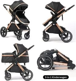 Merkloos BrightWise Luxe Kinderwagen 3 In 1 Van Voldoet Aan Alle Europese Veiligheidscertificaten - Wandelwagen - Kinderwagen 3-in-1 Incl Autostoel - Kinderwagen Maxi Cosi – Buggy 3 In 1 - Newborn - Zwart -Babyartikelen Winkel 1126x1200
