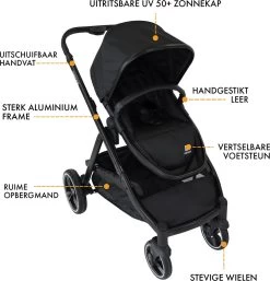 Deryan Evy Kinderwagen - Duo Kinderwagen - Uitbreidbaar - Inclusief Reiswieg - Zwart -Babyartikelen Winkel 1152x1200
