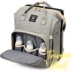 Luier- En Verzorgingstas - Luiertassen - Baby Rug Tas Met Isoleervak - Incl Flessen Verwarmer - Luiertas - Unisex/Jongens/Meisjes - Grijs - Luier Tas - Verzorgingstas Baby - Uitschuifbaar Verschoon/ Slaap Bedje - Incl Matrasje Baby - USB Poort -Babyartikelen Winkel 1192x1200 2