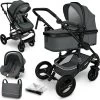 KIDUKU- 3 In 1 Combi-kinderwagen- Antraciet/zwart Buggy Incl. Autostoeltje-regenhoes- Inklapbaar