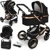 KIDUKU- 3 In 1 Combi-kinderwagen- Zwart/goud- Buggy Incl. Autostoeltje-regenhoes- Inklapbaar