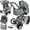 KIDUKU- 3 In 1 Combi-kinderwagen- Grijs/zilver- Buggy Incl. Autostoeltje-regenhoes- Inklapbaar