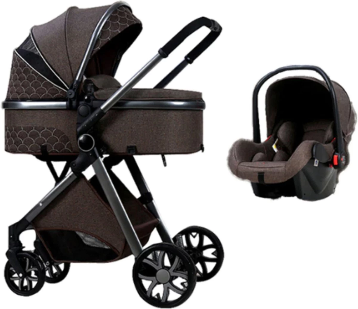 Merkloos Kinderwagen 3-in-1 – Luxe Kinderwagen - Buggy – Wandelwagen - Multifunctioneel – Opklapbaar – Incl Autostoel – Donkerbruin 6 Merkloos Kinderwagen 3-in-1 – Luxe Kinderwagen - Buggy – Wandelwagen - Multifunctioneel – Opklapbaar – Incl Autostoel – Donkerbruin - Afbeelding 6