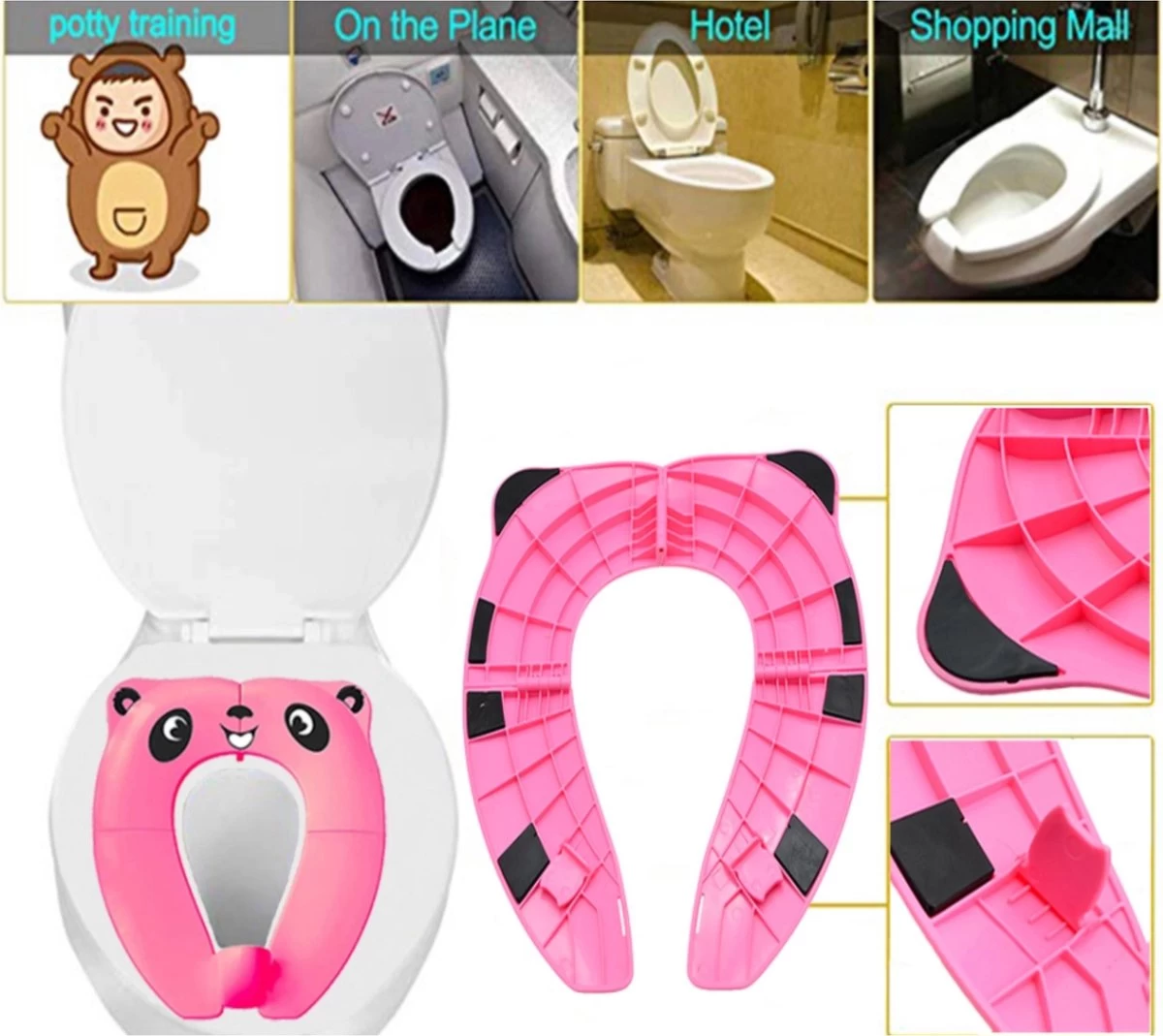 Merkloos WC Verkleiner Roze Panda Ontwerp - Toilettrainer - Opvouwbare Toilet Zitje - Toiletbril Verkleiner - Kinder WC Bril 3 Merkloos WC Verkleiner Roze Panda Ontwerp - Toilettrainer - Opvouwbare Toilet Zitje - Toiletbril Verkleiner - Kinder WC Bril - Afbeelding 3