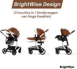 Merkloos BrightWise® Luxe Kinderwagen 3 In 1 Voldoet Aan Alle Europese Veiligheidscertificaten - Wandelwagen - Kinderwagen 3-in-1 Incl Autostoel - Kinderwagen Maxi Cosi – Buggy 3 In 1 - Newborn - Leer - Bruin -Babyartikelen Winkel 1200x1079 1