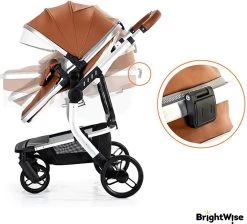 Merkloos BrightWise® Luxe Kinderwagen 3 In 1 Voldoet Aan Alle Europese Veiligheidscertificaten - Wandelwagen - Kinderwagen 3-in-1 Incl Autostoel - Kinderwagen Maxi Cosi – Buggy 3 In 1 - Newborn - Leer - Bruin -Babyartikelen Winkel 1200x1086 1