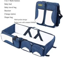 Merkloos Decopatent® Baby Bed - Luiertas - Reisbedje Voor Baby’s En Kleuters - Opvouwbare Reiswieg - Reisbed Met Matras - Reistas - Blauw -Babyartikelen Winkel 1200x1086 3