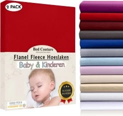 Bed Couture Flanel Fleece Baby Kinder Hoeslaken - 100% Katoen Extra Zacht En Warm - Ledikant - 60x120 Cm - Rood
