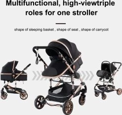 Luxe Kinderwagen 3 In 1 - Wandelwagen - Kinderwagen 3-in-1 Incl Autostoel - Kinderwagen Maxi Cosi – Buggy 3 In 1 - Newborn - Zwart/goud -Babyartikelen Winkel 1200x1130 5