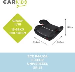 Carkids Auto Zitverhoger Grijs | Autostoeltje Groep 2-3 | Kinderen Van 3,5-12 Jaar | 15-36 Kg -Babyartikelen Winkel 1200x1150