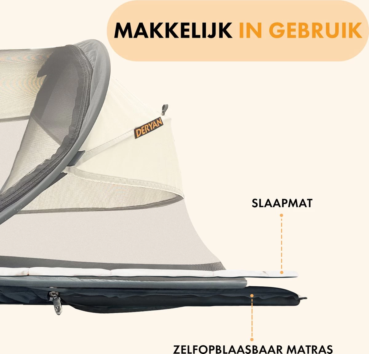 Deryan Baby Luxe Campingbedje – Inclusief Zelfopblaasbare Matras - Cream 5 Deryan Baby Luxe Campingbedje – Inclusief Zelfopblaasbare Matras - Cream - Afbeelding 5