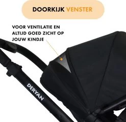 Deryan Evy Kinderwagen - Duo Kinderwagen - Uitbreidbaar - Inclusief Reiswieg - Zwart -Babyartikelen Winkel 1200x1164 1