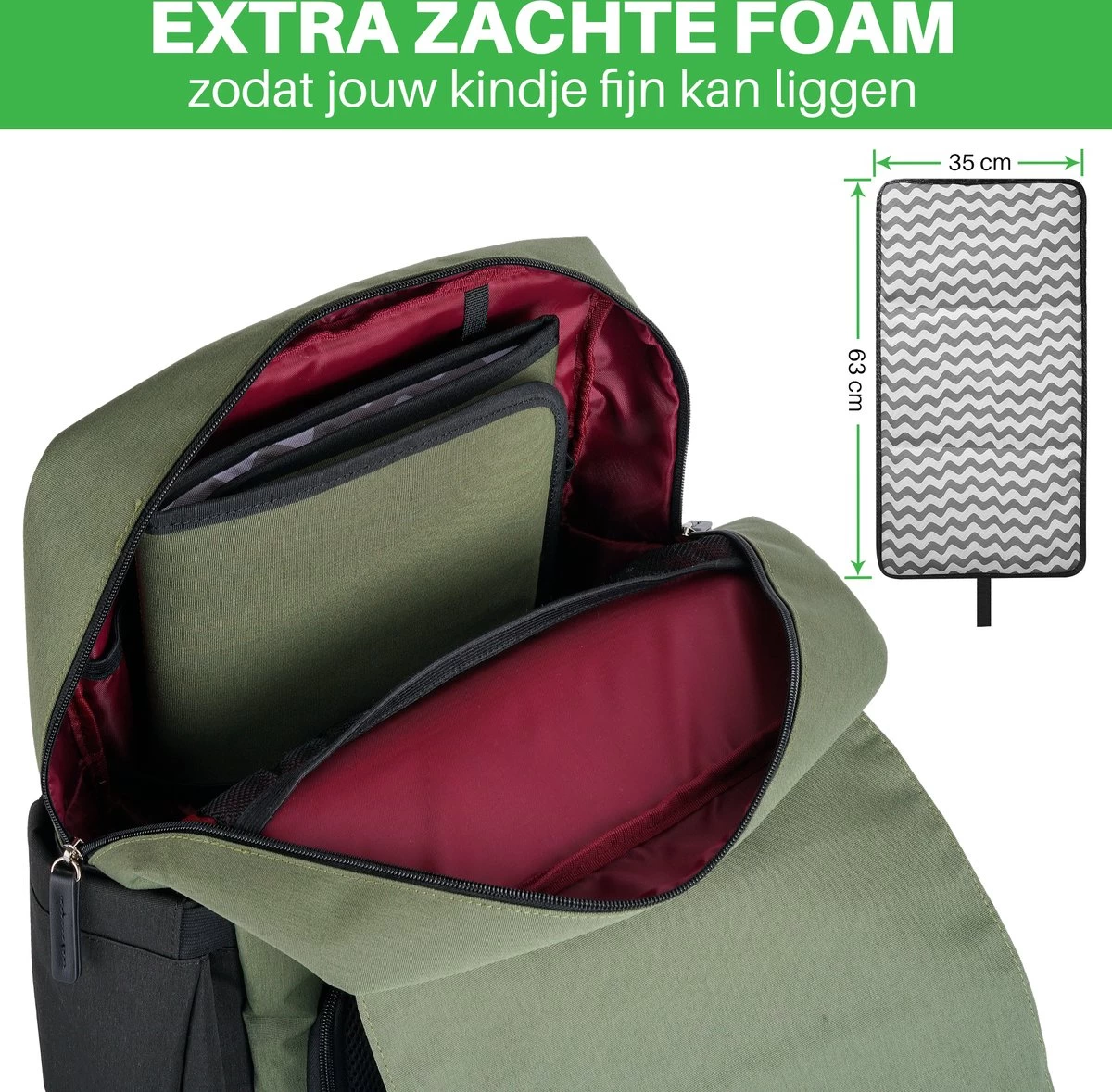 Brisby Slijtvaste Luiertas – Verzorgingstas - Two Tone Groen En Zwart - Inclusief Verschoonmatje - Isoleervakken - Met Geïntegreerde Kinderwagen Haken 2 Brisby Slijtvaste Luiertas – Verzorgingstas - Two Tone Groen En Zwart - Inclusief Verschoonmatje - Isoleervakken - Met Geïntegreerde Kinderwagen Haken - Afbeelding 2