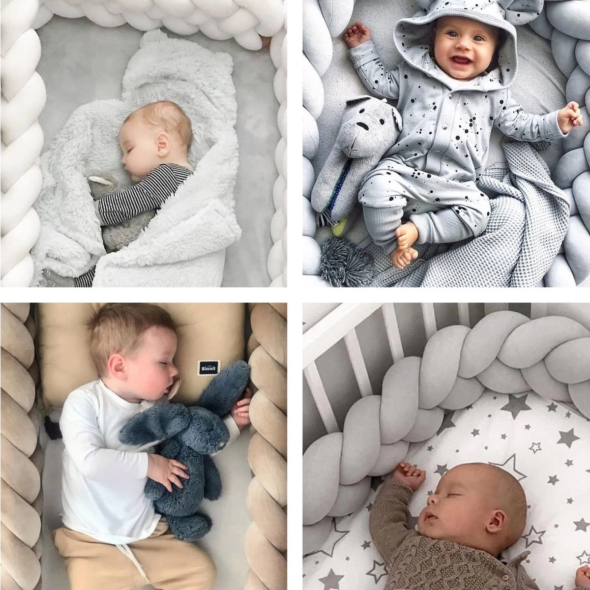 Bedbumper - Bedomrander - Bedbumper Ledikant - Bedbumper Gevlochten - Boxomrander - Babykamer Accessoires - 2 Meter - Katoen - Grijs/wit 2 Bedbumper - Bedomrander - Bedbumper Ledikant - Bedbumper Gevlochten - Boxomrander - Babykamer Accessoires - 2 Meter - Katoen - Grijs/wit - Afbeelding 2