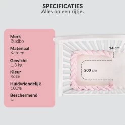 Buxibo Baby Bed Bumper - Baby Veiligheid/Hoofdbescherming/Bedbescherming - Multifunctionele Voedingskussen/Bedomrande/Boxomrander - 200CM - Roze -Babyartikelen Winkel 1200x1200 1016