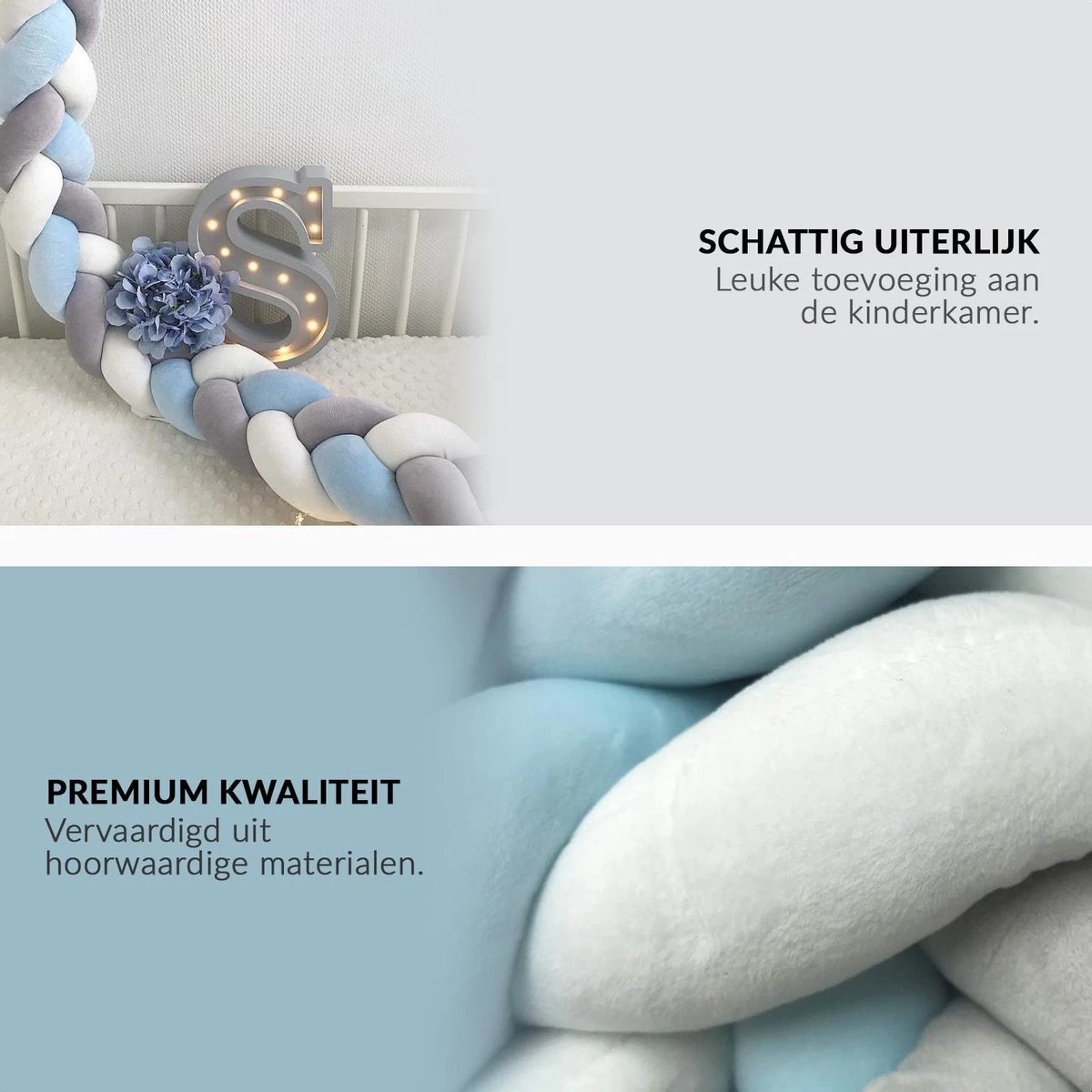 Buxibo Baby Bed Bumper - Baby Veiligheid/Hoofdbescherming/Bedbescherming - Multifunctionele Voedingskussen/Bedomrande/Boxomrander - 200CM - Blauw 5 Buxibo Baby Bed Bumper - Baby Veiligheid/Hoofdbescherming/Bedbescherming - Multifunctionele Voedingskussen/Bedomrande/Boxomrander - 200CM - Blauw - Afbeelding 5