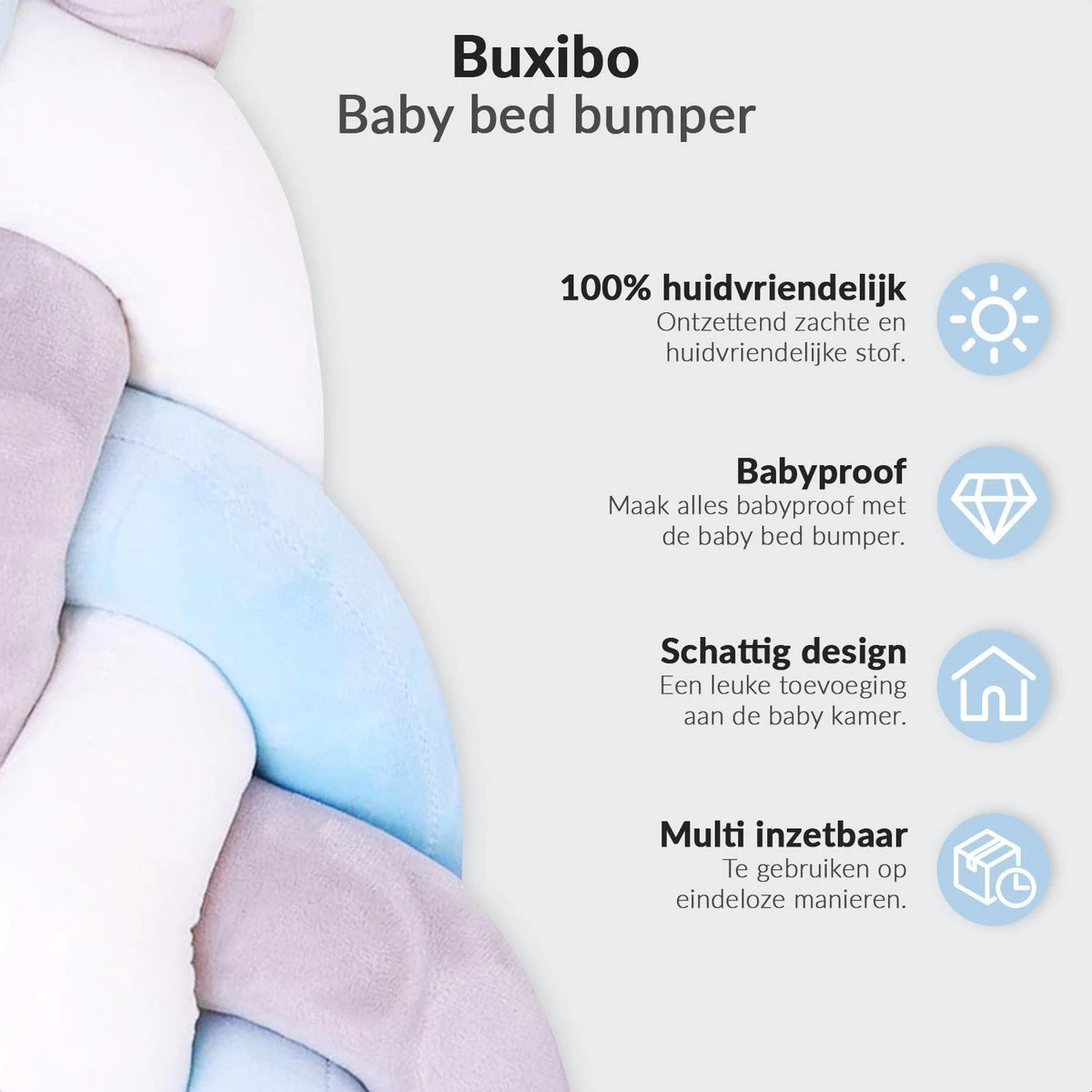 Buxibo Baby Bed Bumper - Baby Veiligheid/Hoofdbescherming/Bedbescherming - Multifunctionele Voedingskussen/Bedomrande/Boxomrander - 200CM - Blauw 6 Buxibo Baby Bed Bumper - Baby Veiligheid/Hoofdbescherming/Bedbescherming - Multifunctionele Voedingskussen/Bedomrande/Boxomrander - 200CM - Blauw - Afbeelding 6