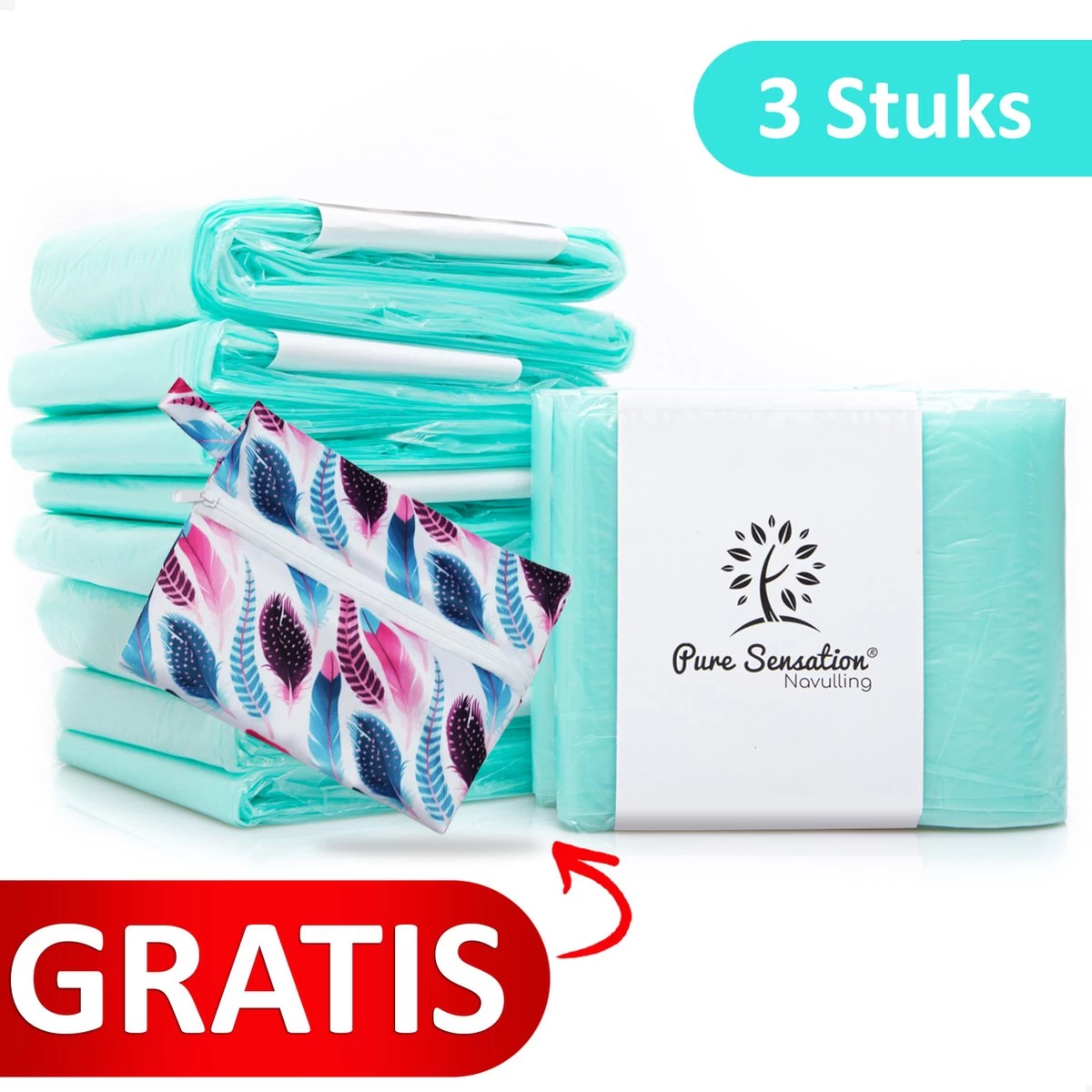 Pure Sensation® Luieremmer Navulling - 3 Stuks - Geschikt Voor Korbell - Inclusief Extra Luier Etui - Navullingen 15/16 Liter - Luieremmer Zakken - Luieremmernavullingen - Luieremmers - Korbell Luieremmer – Luiertasje - Korbell Navulling