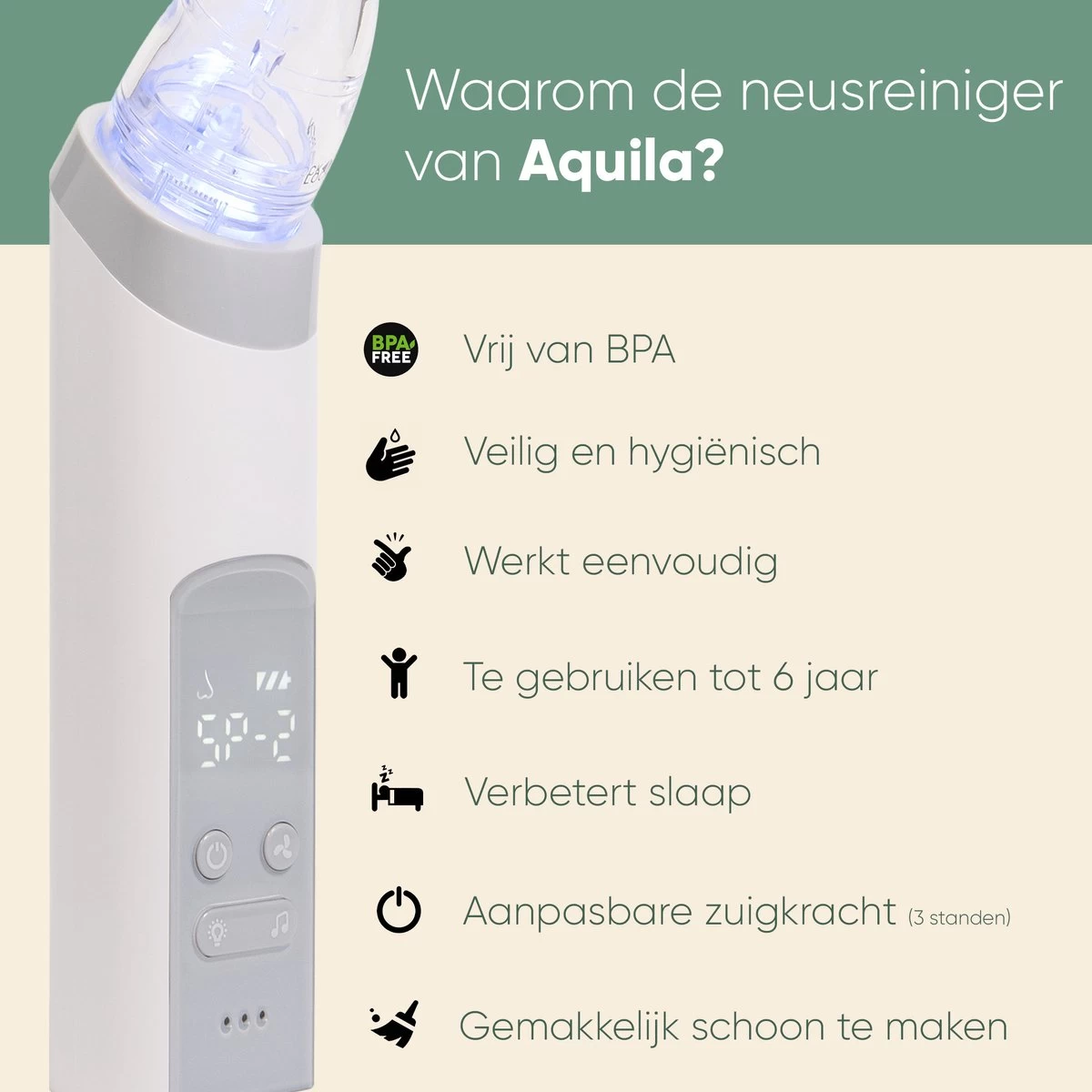 AQUILA Elektrische Neusreiniger Voor Baby En Kinderen - Neuszuiger Baby - Neuspeer - Vrij Van BPA - Oplaadbaar - 3 Standen, Muziek En Licht Voor Afleiding 8 AQUILA Elektrische Neusreiniger Voor Baby En Kinderen - Neuszuiger Baby - Neuspeer - Vrij Van BPA - Oplaadbaar - 3 Standen, Muziek En Licht Voor Afleiding - Afbeelding 8