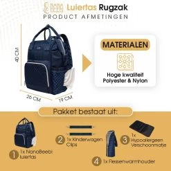 NanaBeebi Luiertas Rugzak Met Verschoonmatje - Blauw - Inclusief Flessenwarmhouder - Kinderwagenhaken En Isoleervak -Babyartikelen Winkel 1200x1200 385
