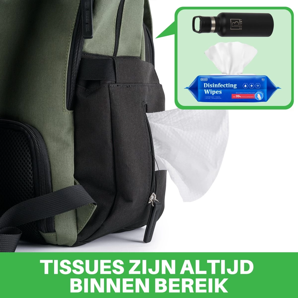 Brisby Slijtvaste Luiertas – Verzorgingstas - Two Tone Groen En Zwart - Inclusief Verschoonmatje - Isoleervakken - Met Geïntegreerde Kinderwagen Haken 6 Brisby Slijtvaste Luiertas – Verzorgingstas - Two Tone Groen En Zwart - Inclusief Verschoonmatje - Isoleervakken - Met Geïntegreerde Kinderwagen Haken - Afbeelding 6