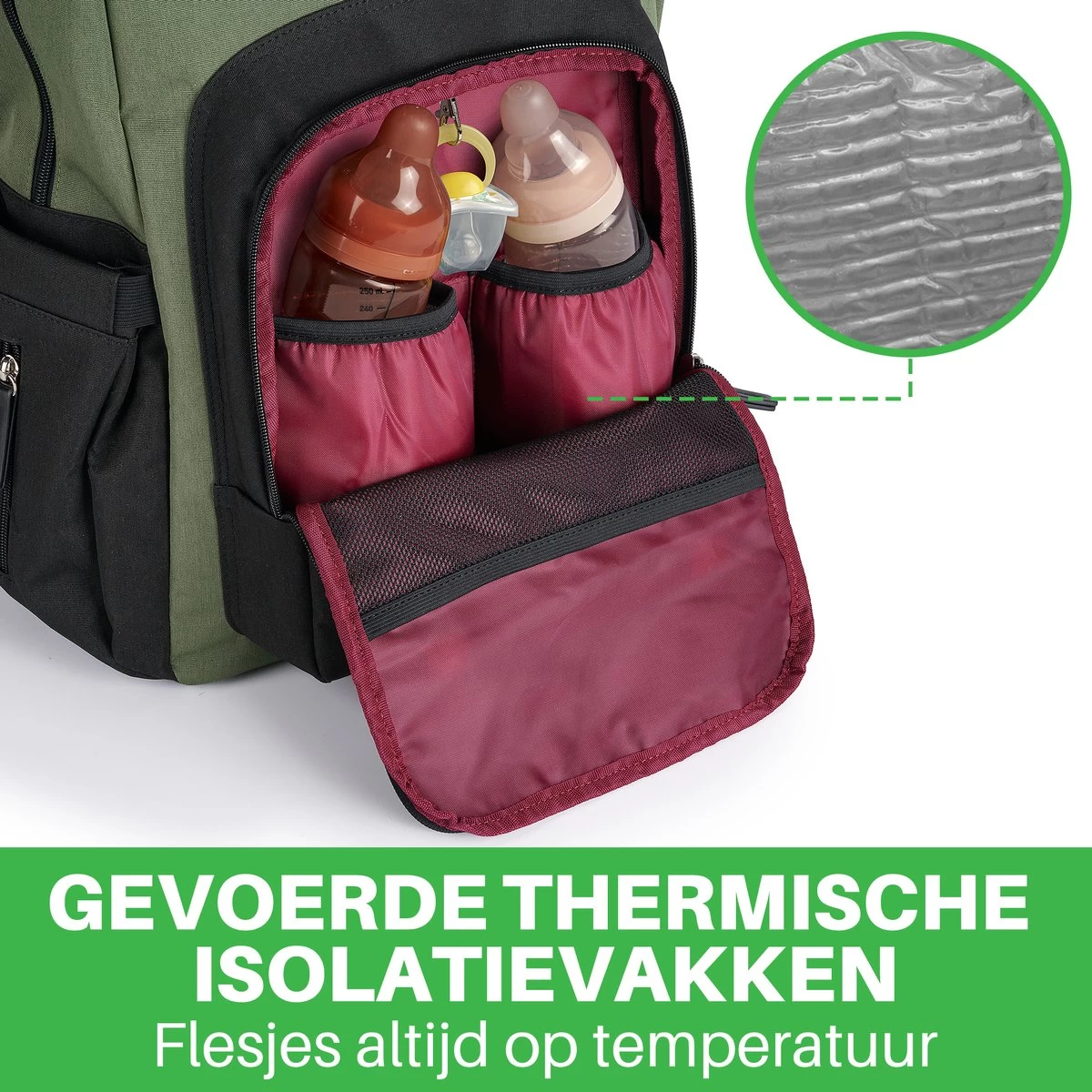 Brisby Slijtvaste Luiertas – Verzorgingstas - Two Tone Groen En Zwart - Inclusief Verschoonmatje - Isoleervakken - Met Geïntegreerde Kinderwagen Haken 10 Brisby Slijtvaste Luiertas – Verzorgingstas - Two Tone Groen En Zwart - Inclusief Verschoonmatje - Isoleervakken - Met Geïntegreerde Kinderwagen Haken - Afbeelding 10