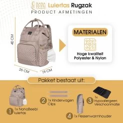 NanaBeebi Luiertas Rugzak Met Verschoonmatje - Beige Taupe - Inclusief Flessenwarmhouder - Kinderwagenhaken En Isoleervak -Babyartikelen Winkel 1200x1200 411