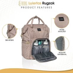 NanaBeebi Luiertas Rugzak Met Verschoonmatje - Beige Taupe - Inclusief Flessenwarmhouder - Kinderwagenhaken En Isoleervak -Babyartikelen Winkel 1200x1200 414