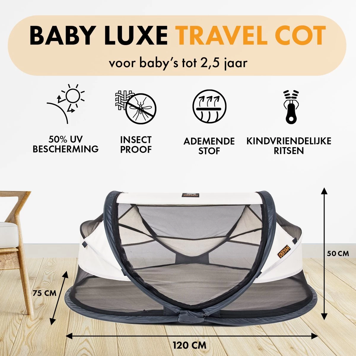 Deryan Baby Luxe Campingbedje – Inclusief Zelfopblaasbare Matras - Cream 2 Deryan Baby Luxe Campingbedje – Inclusief Zelfopblaasbare Matras - Cream - Afbeelding 2