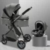 Merkloos Kinderwagen 3-in-1 – Luxe Kinderwagen - Buggy – Wandelwagen - Multifunctioneel – Opklapbaar – Incl Autostoel – Donkergrijs