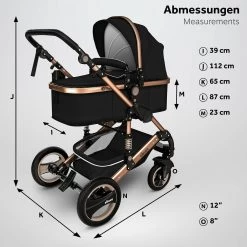 KIDUKU- 3 In 1 Combi-kinderwagen- Zwart/goud- Buggy Incl. Autostoeltje-regenhoes- Inklapbaar -Babyartikelen Winkel 1200x1200 695