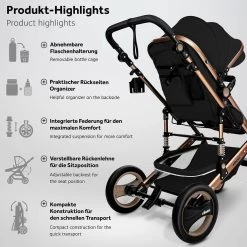 KIDUKU- 3 In 1 Combi-kinderwagen- Zwart/goud- Buggy Incl. Autostoeltje-regenhoes- Inklapbaar -Babyartikelen Winkel 1200x1200 698