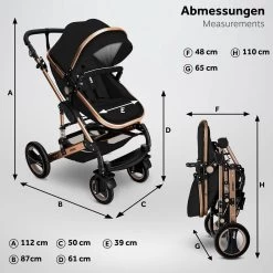 KIDUKU- 3 In 1 Combi-kinderwagen- Zwart/goud- Buggy Incl. Autostoeltje-regenhoes- Inklapbaar -Babyartikelen Winkel 1200x1200 699