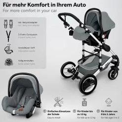 KIDUKU- 3 In 1 Combi-kinderwagen- Grijs/zilver- Buggy Incl. Autostoeltje-regenhoes- Inklapbaar -Babyartikelen Winkel 1200x1200 710