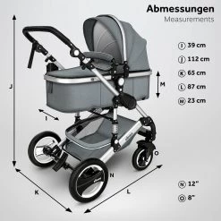 KIDUKU- 3 In 1 Combi-kinderwagen- Grijs/zilver- Buggy Incl. Autostoeltje-regenhoes- Inklapbaar -Babyartikelen Winkel 1200x1200 713