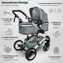 KIDUKU- 3 In 1 Combi-kinderwagen- Grijs/zilver- Buggy Incl. Autostoeltje-regenhoes- Inklapbaar -Babyartikelen Winkel 1200x1200 716