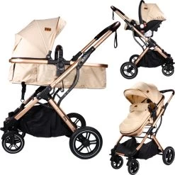 Ding Juna Kinderwagen 3 In 1 - Beige/Rose - Combi Kinderwagen Incl. Autostoel -Babyartikelen Winkel 1200x1200 737