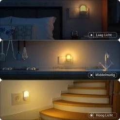 Wonix® - Nachtlampje Stopcontact - Kinderen & Volwassenen - Met Bewegingssensor - Met Dag En Nacht Sensor - 3 Lichtmodes - Automatisch AAN / UIT - Helderheid Instelbaar - Plug And Play - Voor Slaapkamer, Babykamer, Gang, Trap - Warmwit - 2 Stuks -Babyartikelen Winkel 1200x1200 895