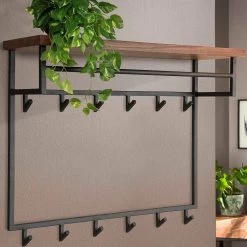 Merkloos DePauwWonen - Daytona 12 Haken Kapstok - LxBxH = 30 X 100 X 80cm - Bruin; Grijs - Hangkapstok, Kapstok Haken, Hangend, Industrieel, Wandkapstok