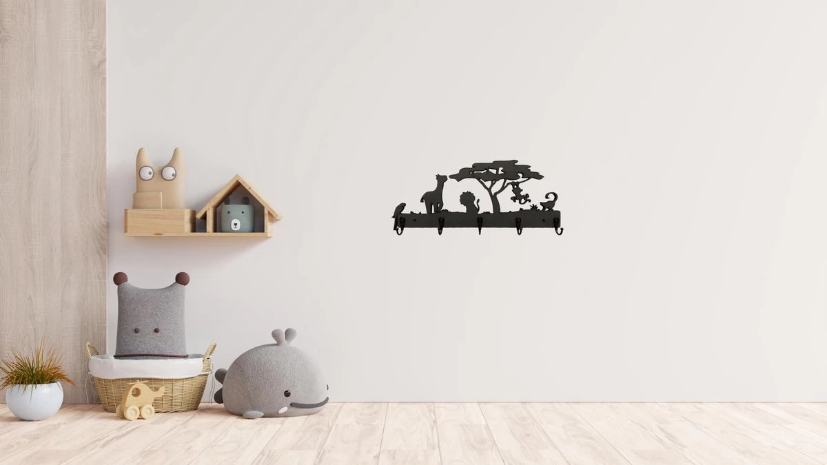 Merkloos Kinderkapstok - Kapstok Kinderen Jungle - Kinderkamer Haakjes - Zwart - Hout - 5 Haken - Met Bevestigingsmateriaal 3 Merkloos Kinderkapstok - Kapstok Kinderen Jungle - Kinderkamer Haakjes - Zwart - Hout - 5 Haken - Met Bevestigingsmateriaal - Afbeelding 3