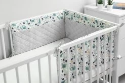 Sensillo Baby Bedbumper - Bedomrander - Anti Stootrand Ledikant - Bed Zijbeschermers - 180x30cm - Grijs Diertjes