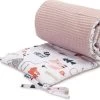 Sensillo Baby Bedbumper - Bedomrander - Anti Stootrand Ledikant - Bed Zijbeschermers - 180x30cm - Wafel Roze Vosjes