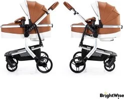 Merkloos BrightWise® Luxe Kinderwagen 3 In 1 Voldoet Aan Alle Europese Veiligheidscertificaten - Wandelwagen - Kinderwagen 3-in-1 Incl Autostoel - Kinderwagen Maxi Cosi – Buggy 3 In 1 - Newborn - Leer - Bruin -Babyartikelen Winkel 1200x955 1